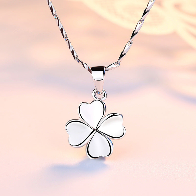 Sterling Silver 999 Lucky Four leaf clover Necklace for women