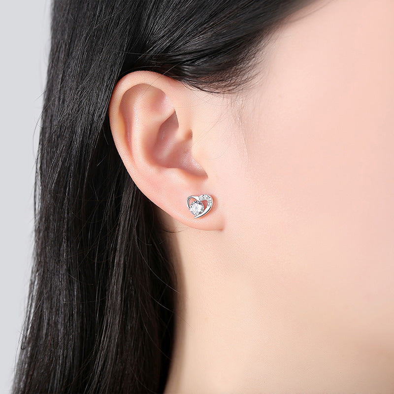 Heart Stud Earrings 925 Sterling Silver