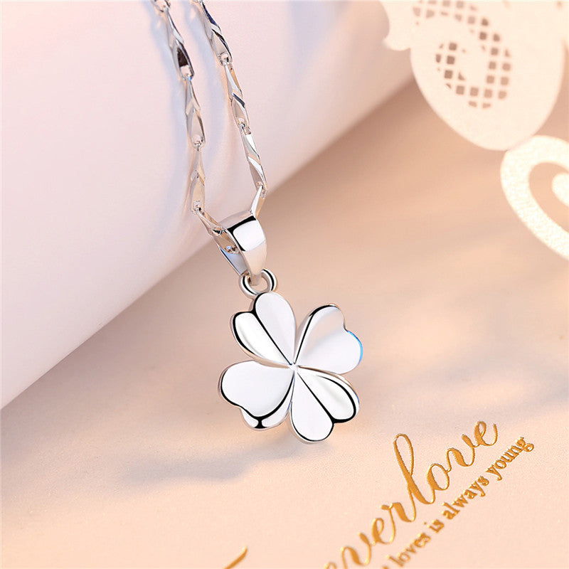 Sterling Silver 999 Lucky Four leaf clover Necklace for women