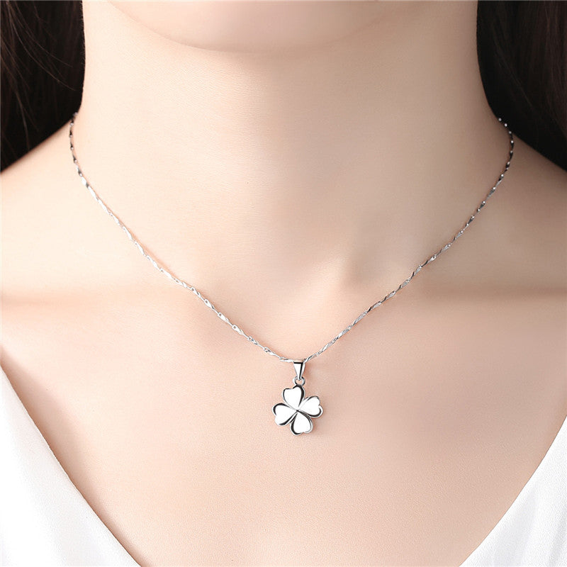 Sterling Silver 999 Lucky Four leaf clover Necklace for women