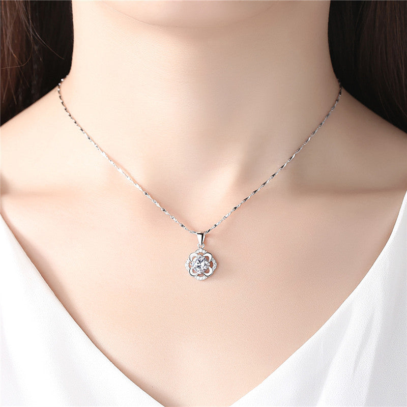 Sterling Silver 999 Lucky Four leaf clover Necklace for women