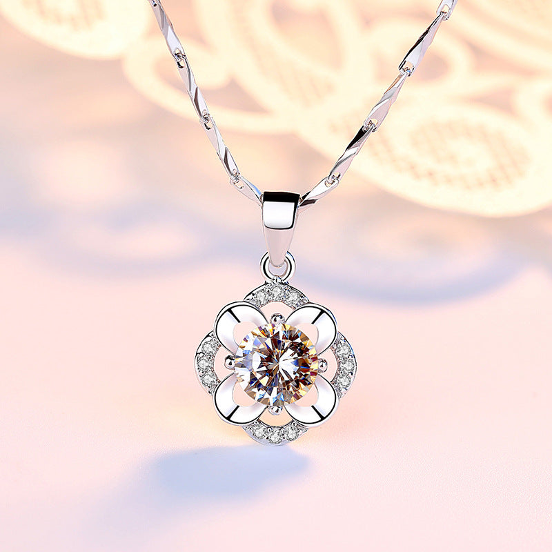 Sterling Silver 999 Lucky Four leaf clover Necklace for women