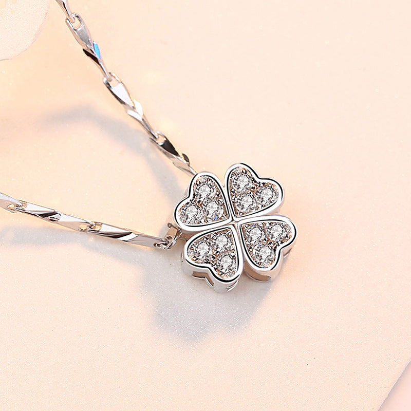 Lucky four leaf necklace women sterling silver