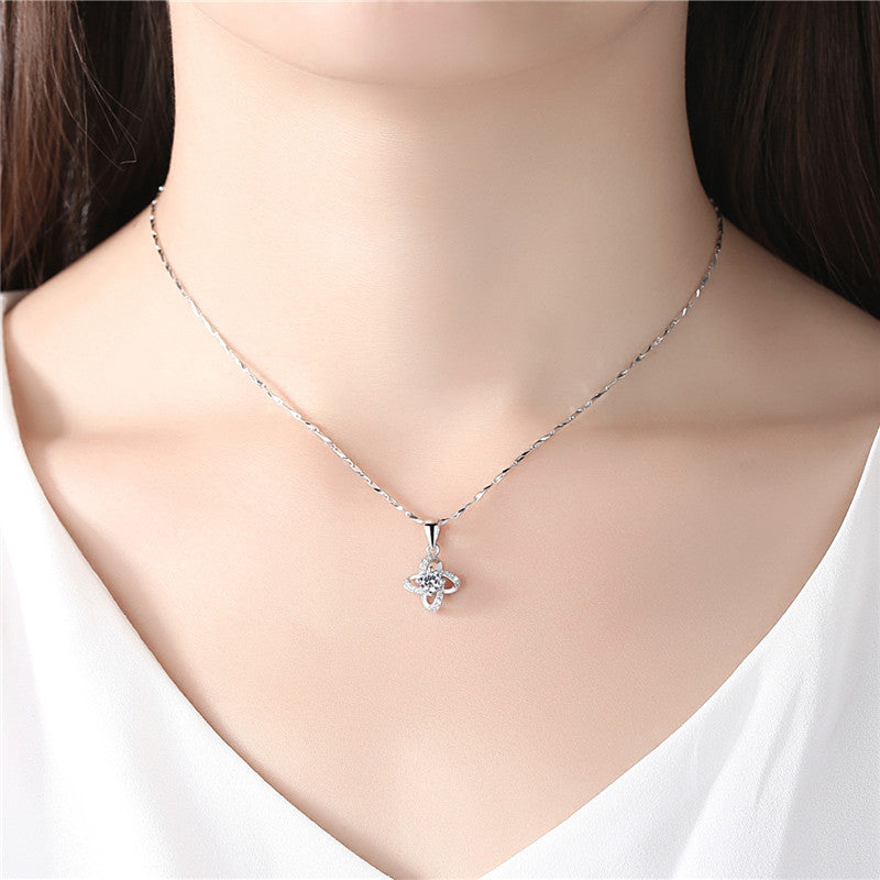 Lucky four leaf necklace sterling silver 999