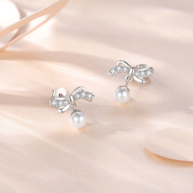 Pearl Bow Stud Earrings