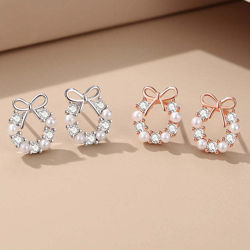 Pearl Bow Stud Earrings