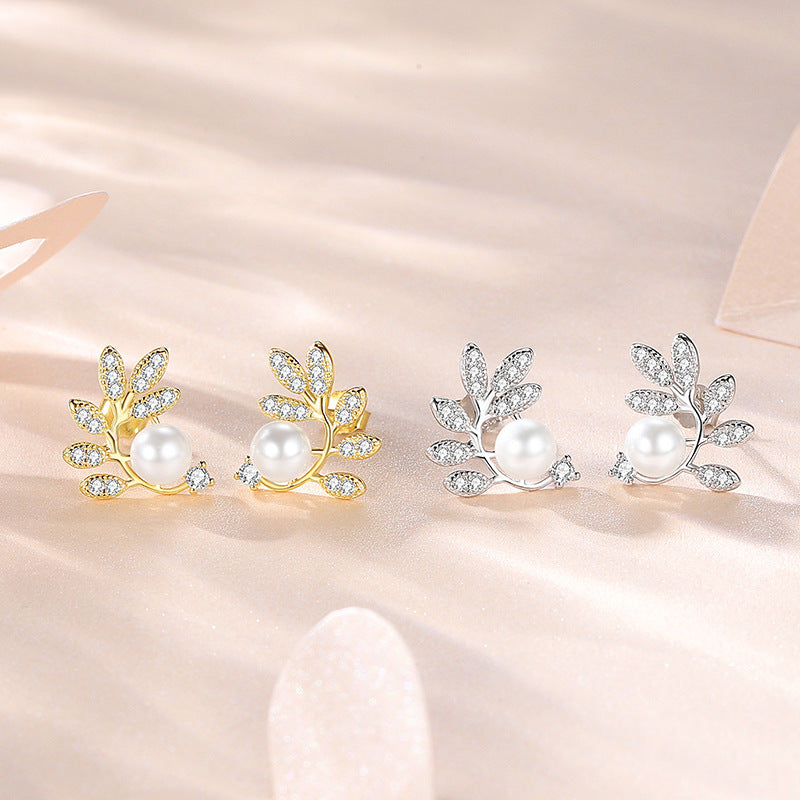 Pearl Leaf Stud Earrings