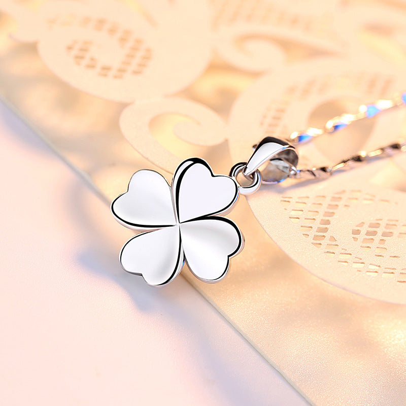 Sterling Silver 999 Lucky Four leaf clover Necklace for women