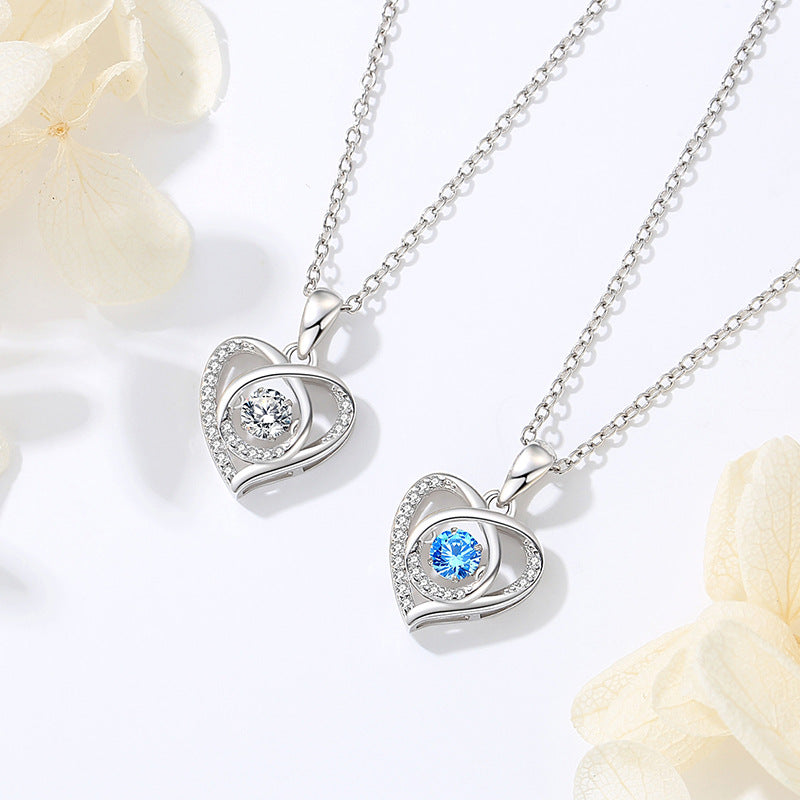 Dancing stone heart necklace sterling silver