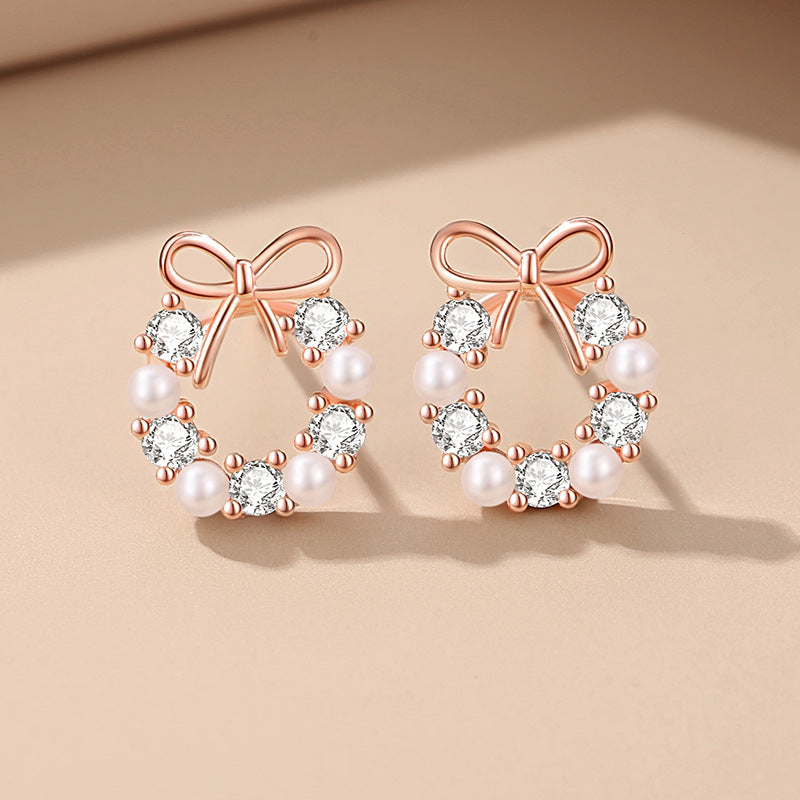 Pearl Bow Stud Earrings