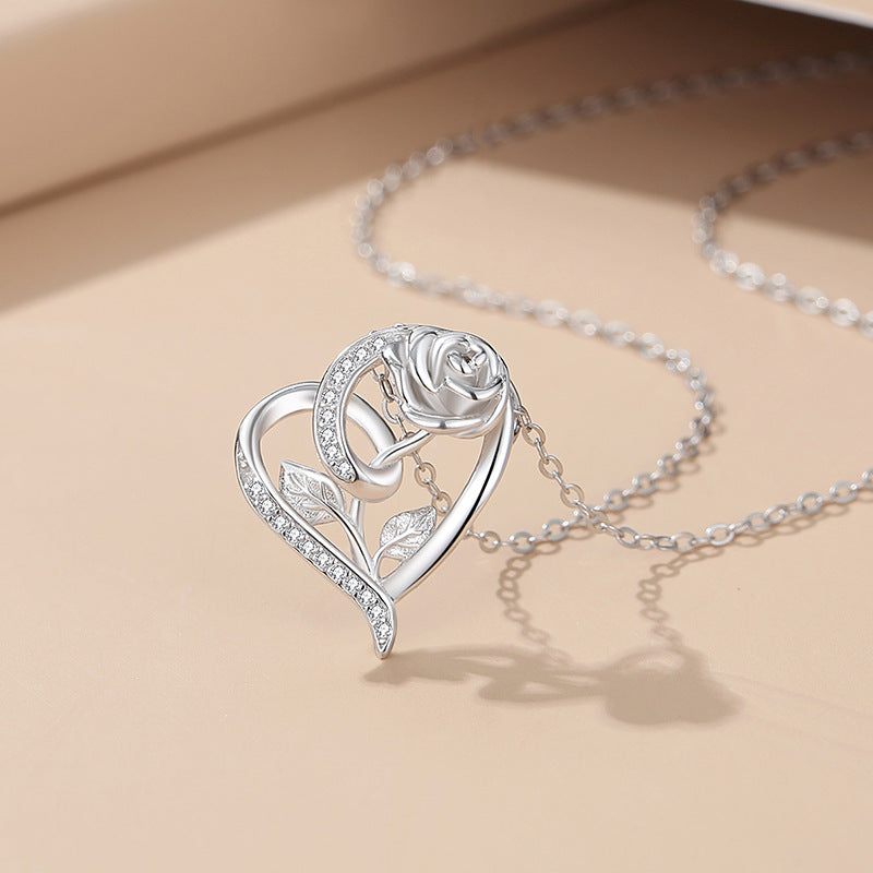 Rose Flower Heart Necklace