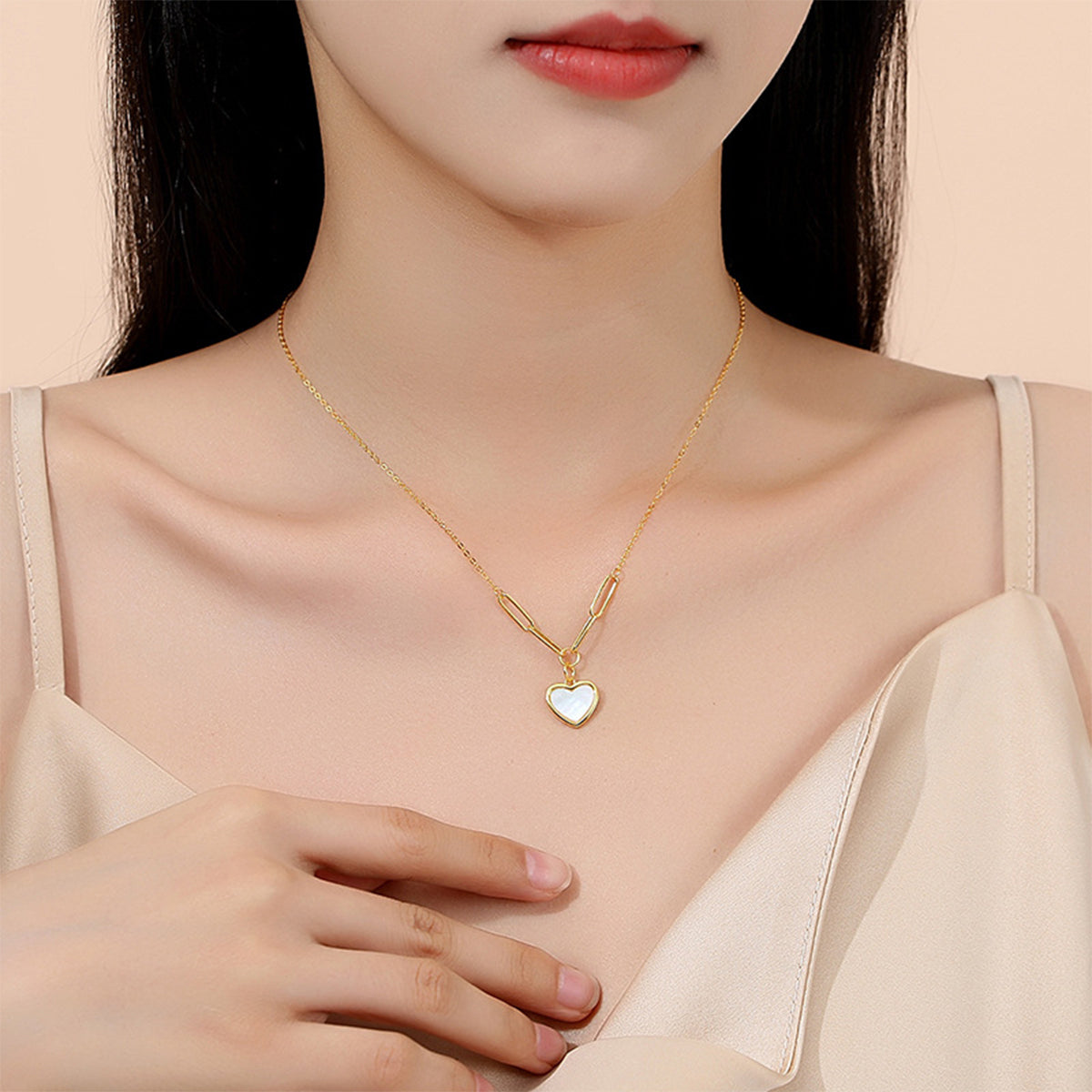 MOOSKI 925 Sterling Silver Heart Necklace Gold Plated