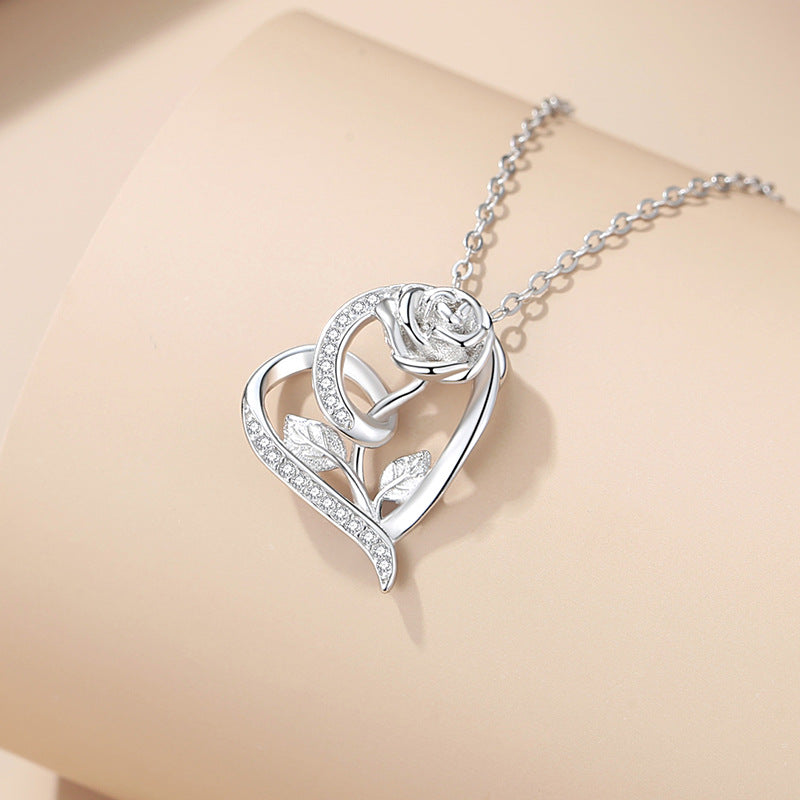 Rose Flower Heart Necklace