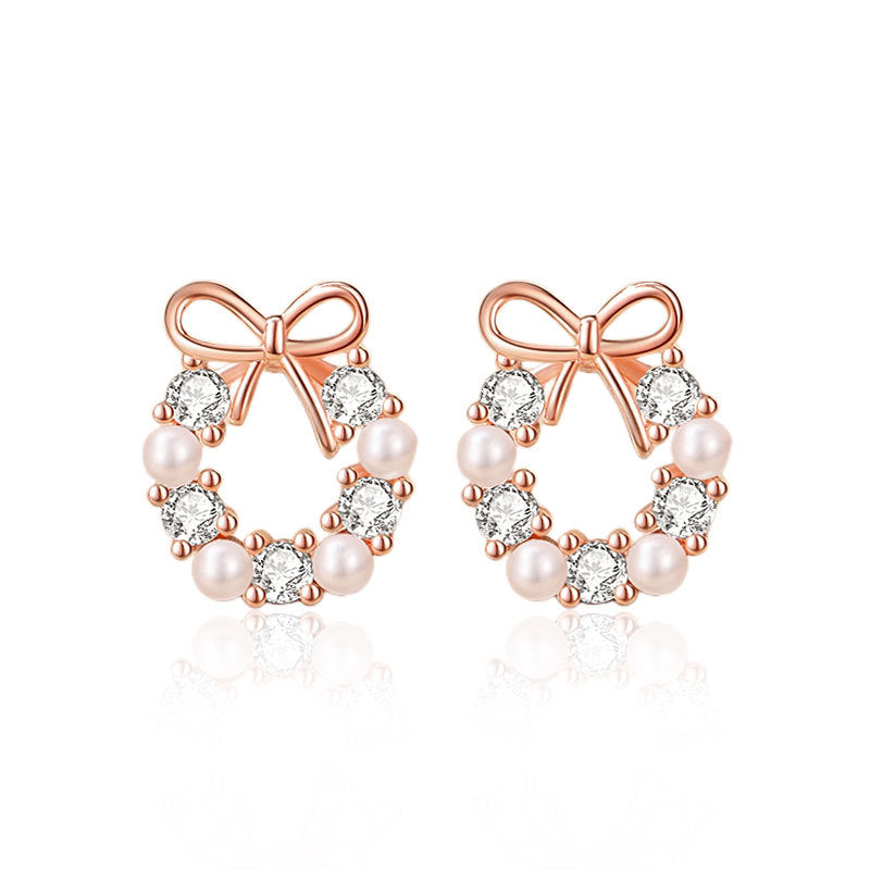 Pearl Bow Stud Earrings