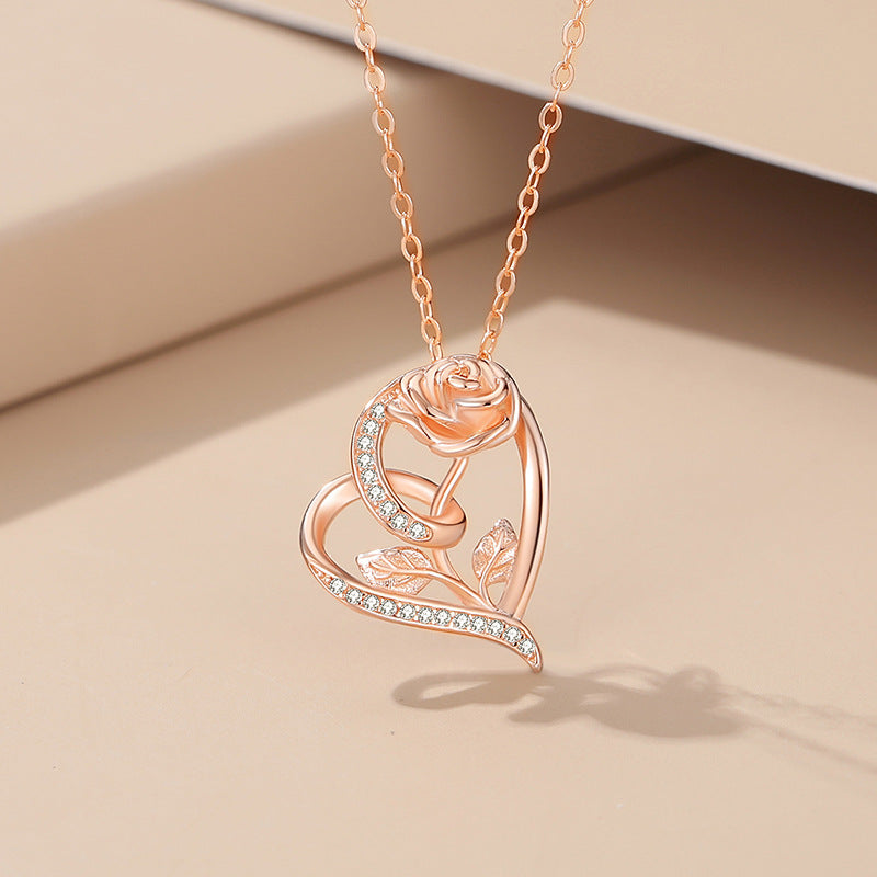 Rose Flower Heart Necklace