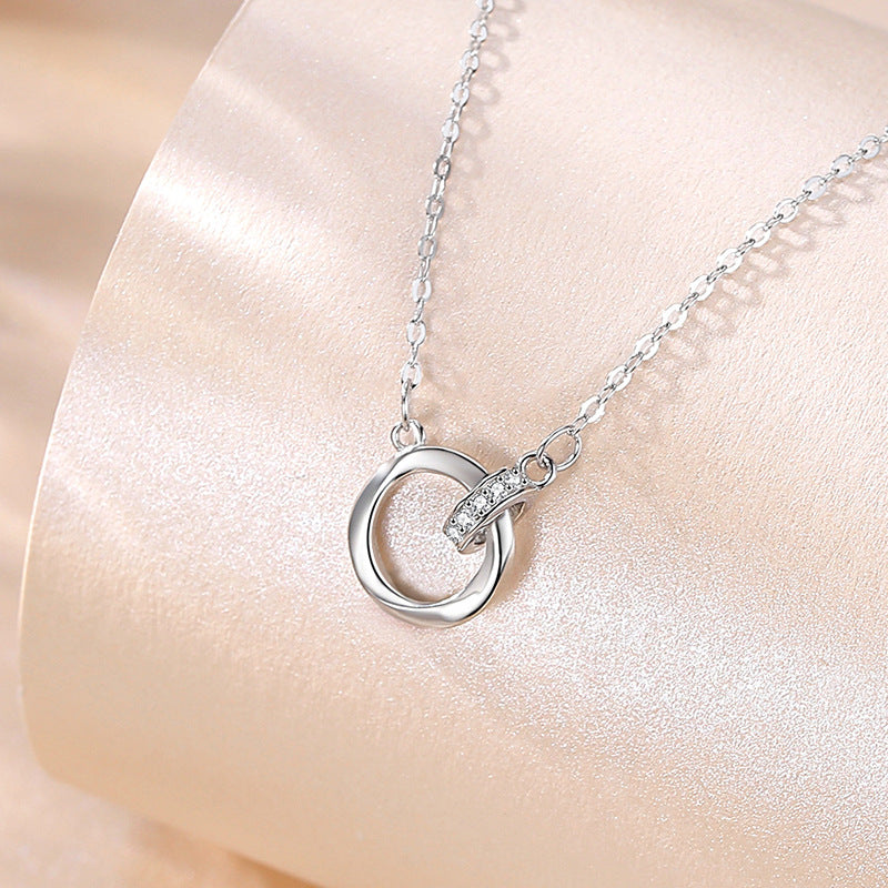 Double Ring Heart Necklace Silver