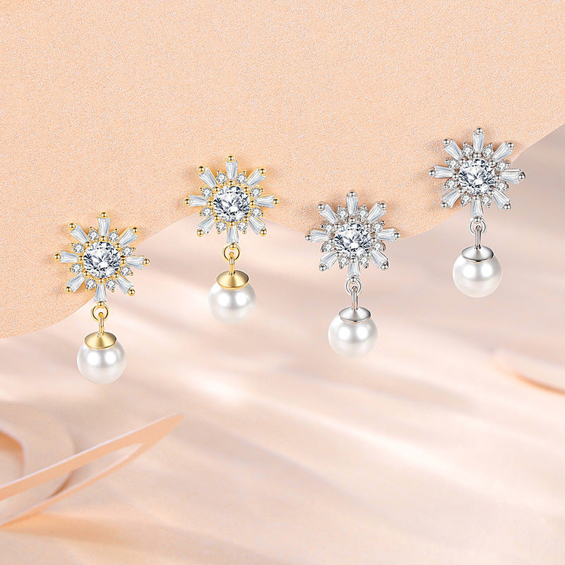 Snowflakes Pearl Dangle Earrings