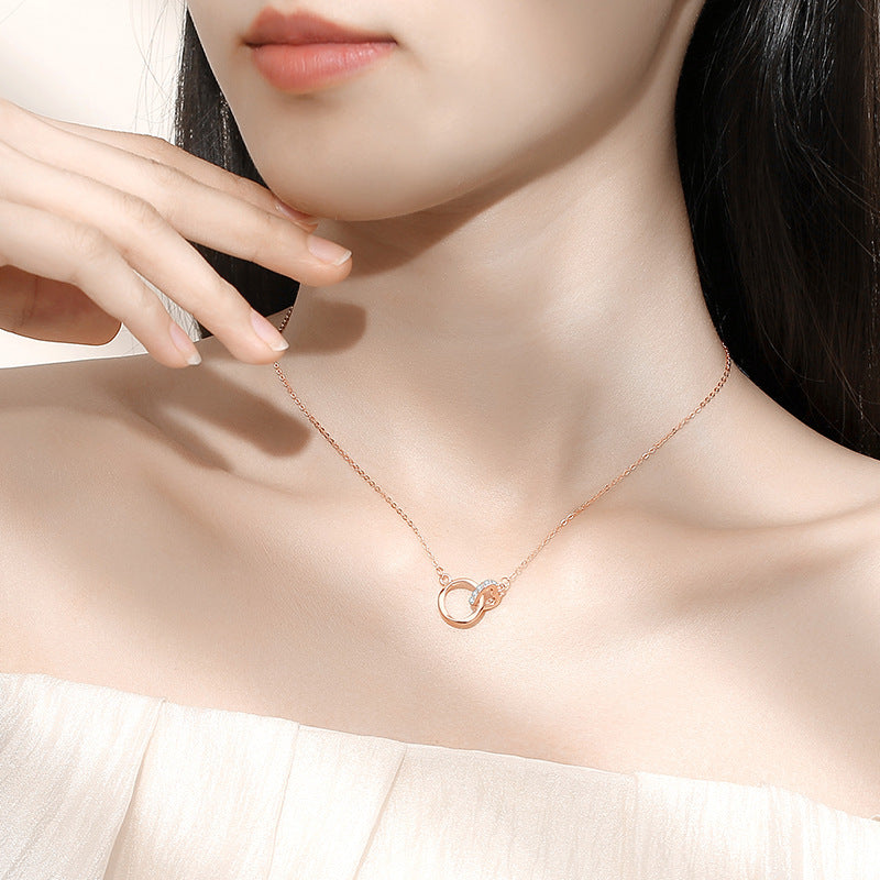 Double Ring Heart Necklace Silver