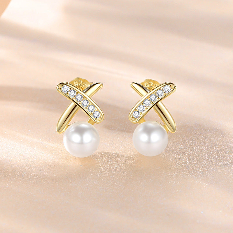 X Pearl Stud Earrings