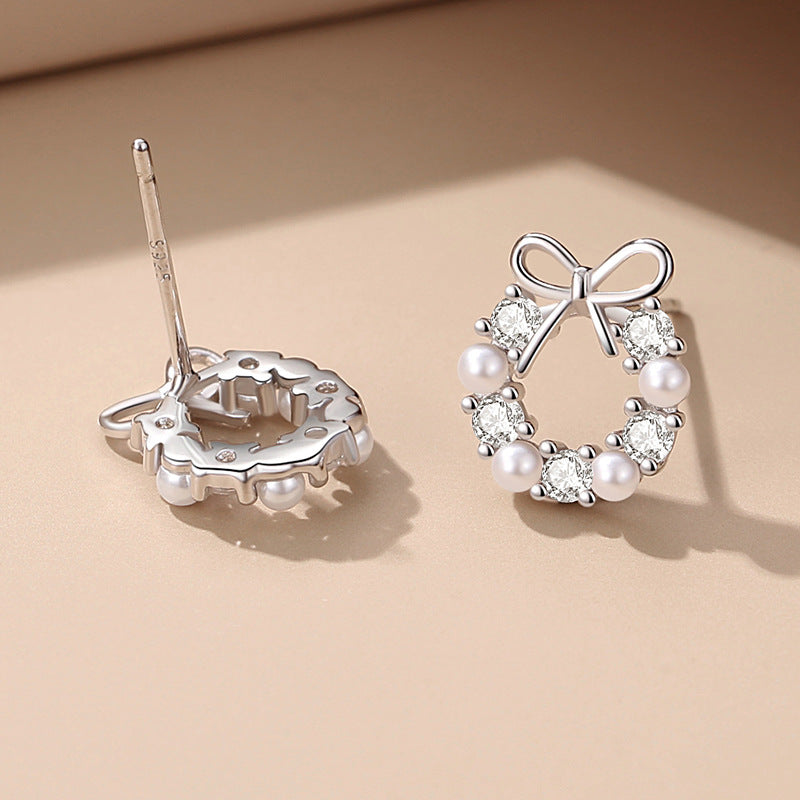 Pearl Bow Stud Earrings