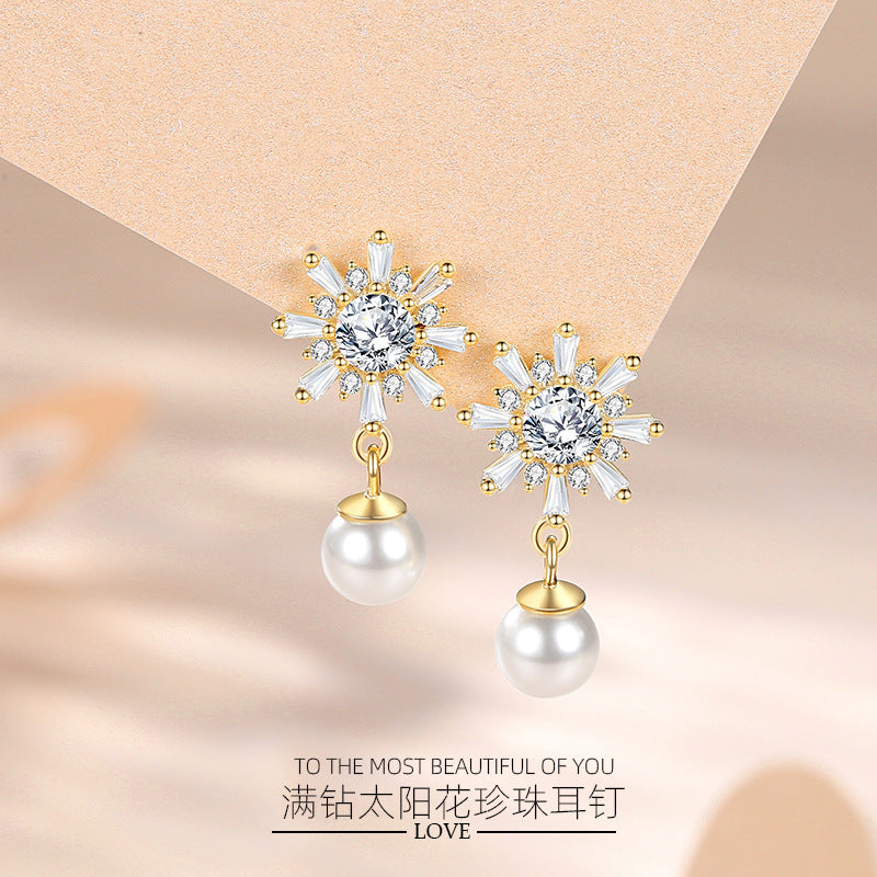 Snowflakes Pearl Dangle Earrings