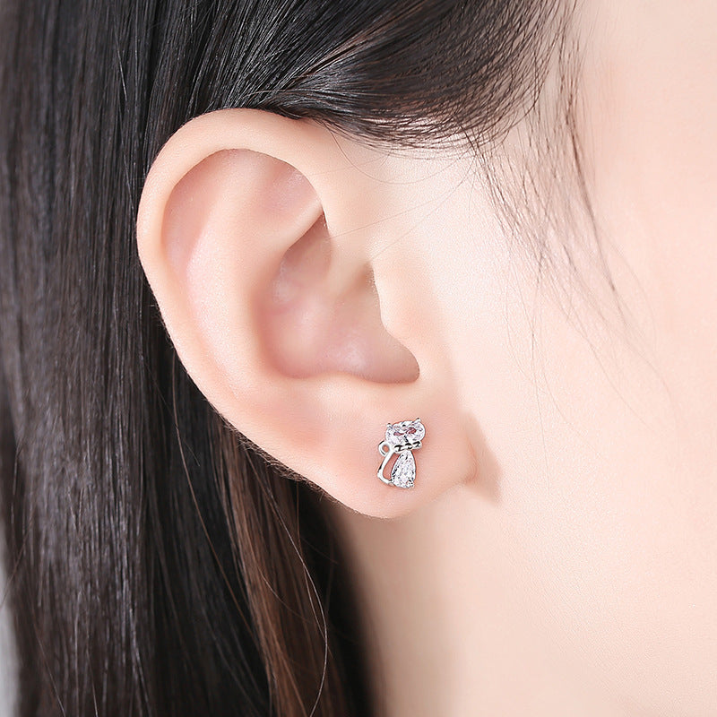 Cat Crystal Stud Earrings