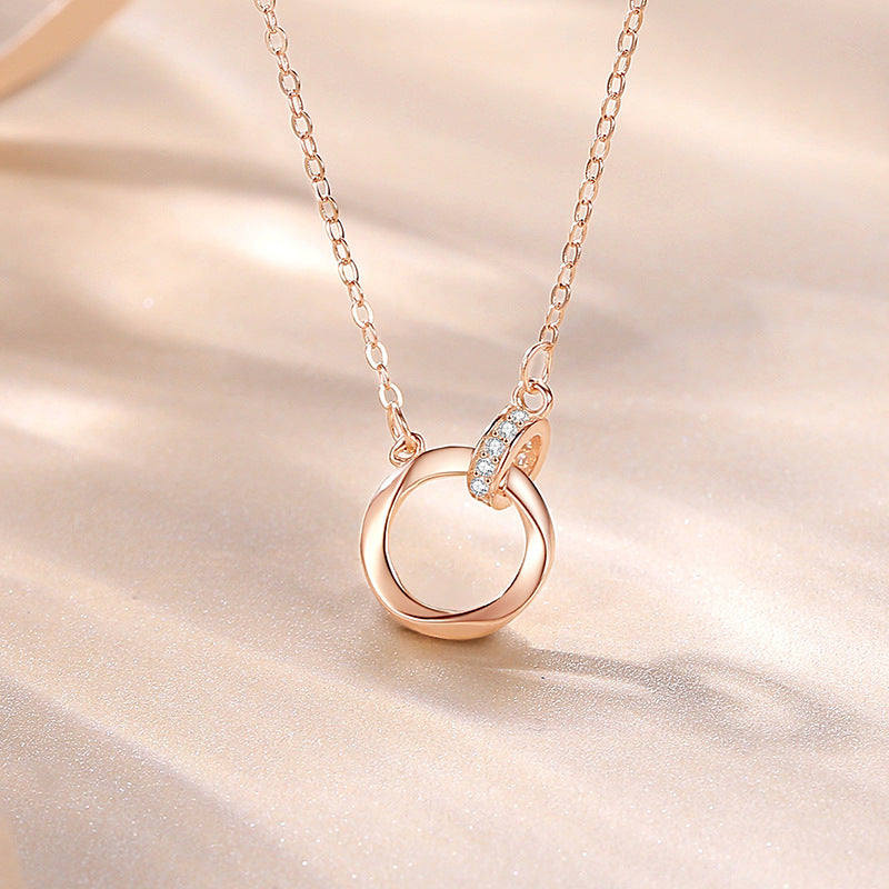 Double Ring Heart Necklace Silver