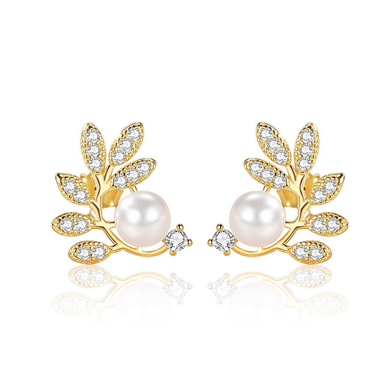 Pearl Leaf Stud Earrings