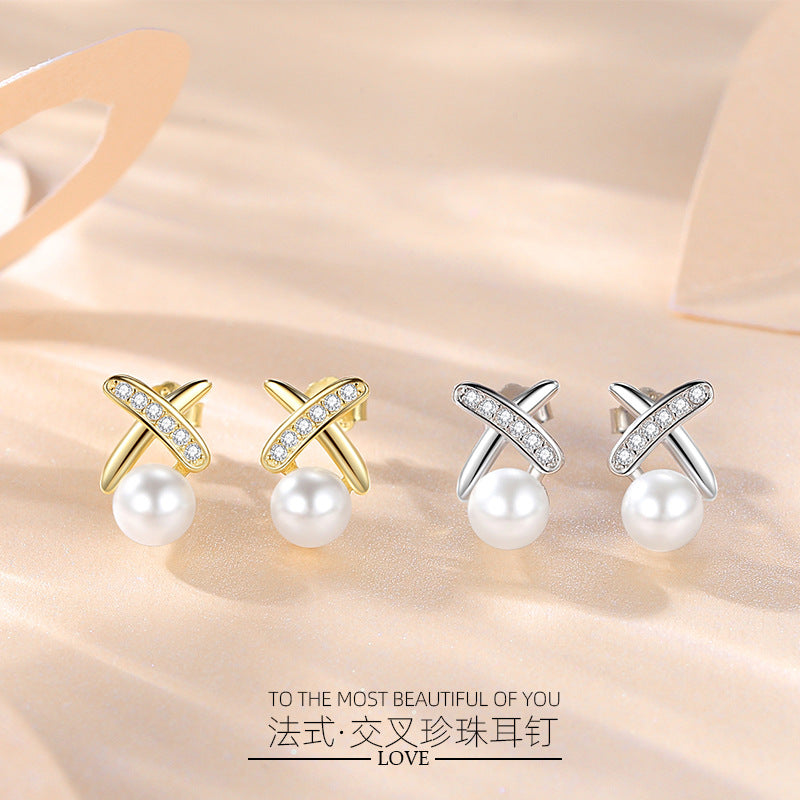 X Pearl Stud Earrings