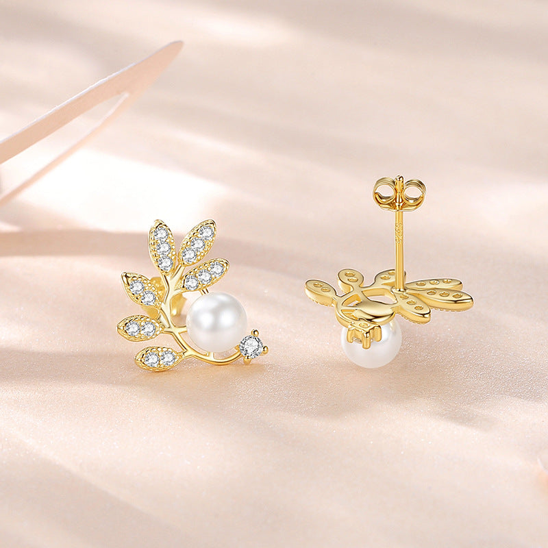 Pearl Leaf Stud Earrings