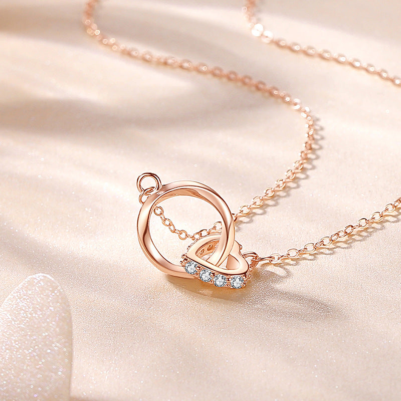 Double Ring Heart Necklace Silver