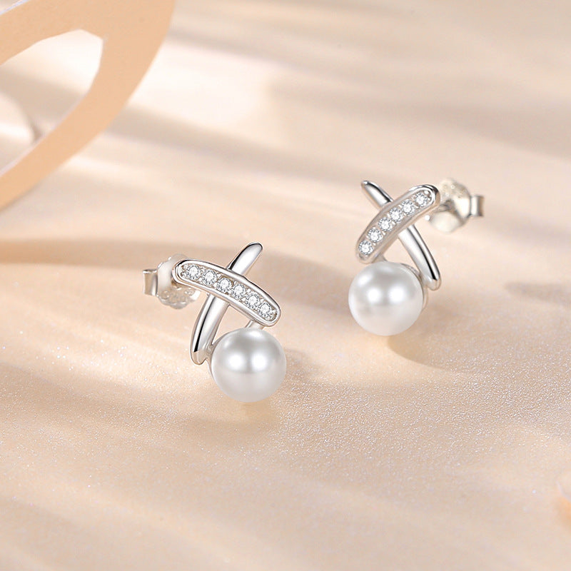 X Pearl Stud Earrings