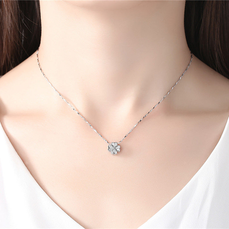 Lucky four leaf necklace women sterling silver