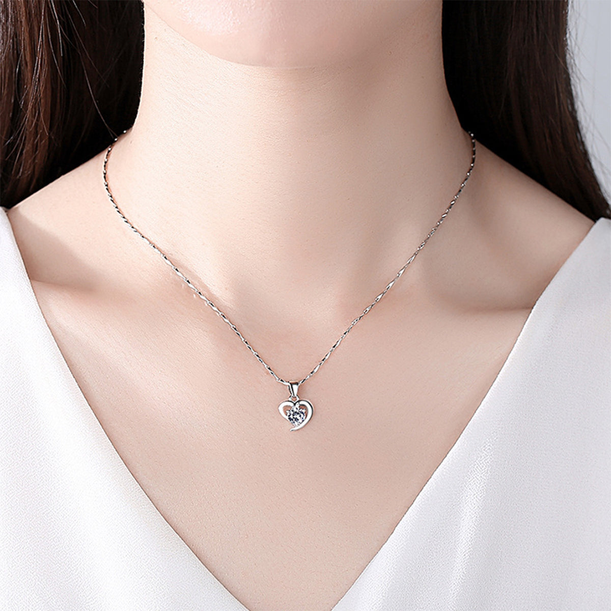 MOOSKI Heart Necklace for Women,925 Sterling Silver Love Heart Pendant