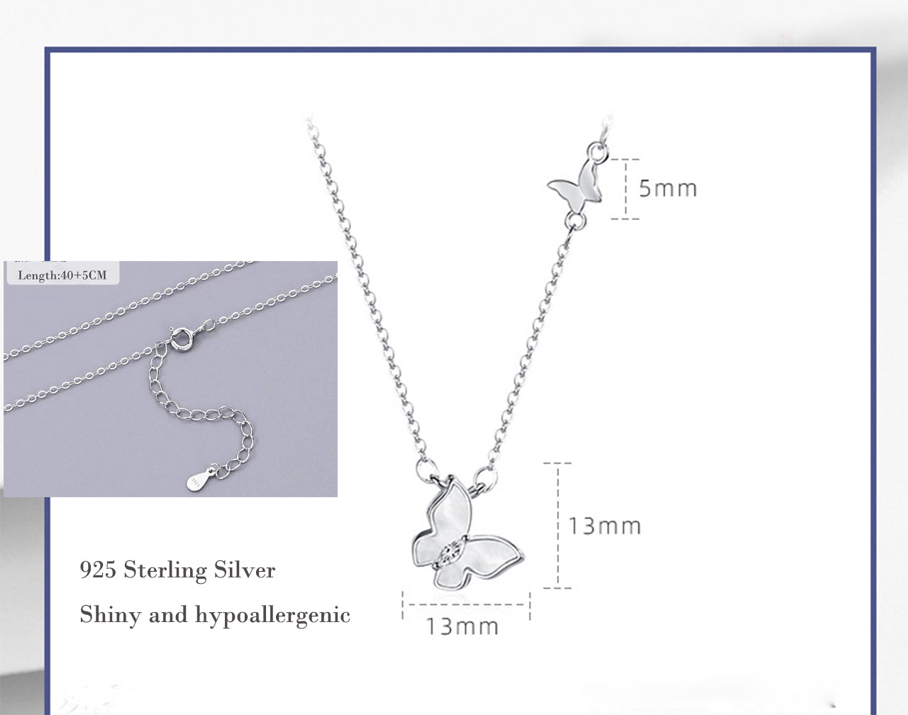 MOOSKI Butterfly Necklace for Women Sterling Silver