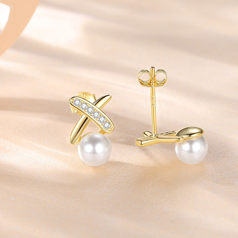 X Pearl Stud Earrings