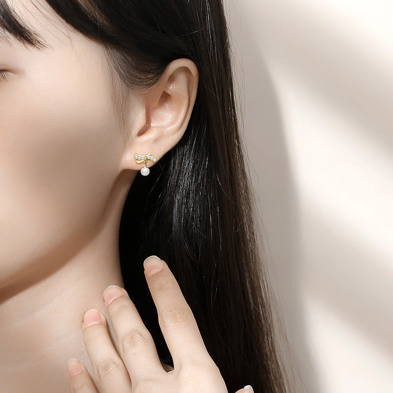 Pearl Bow Stud Earrings