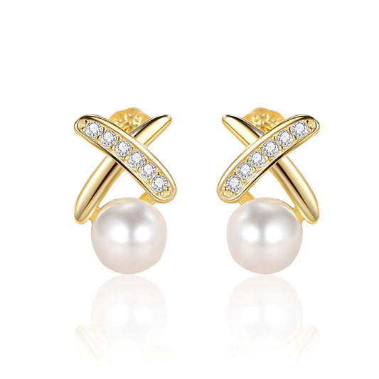 X Pearl Stud Earrings