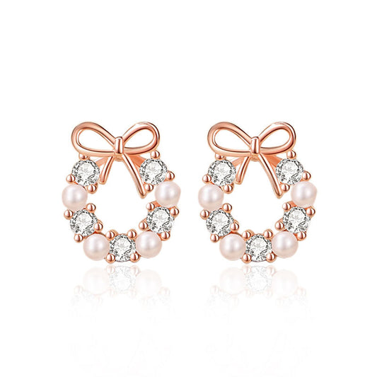 Pearl Bow Stud Earrings