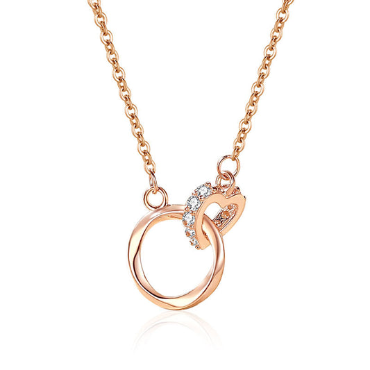 Double Ring Heart Necklace Silver