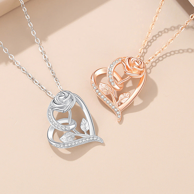 Rose Flower Heart Necklace