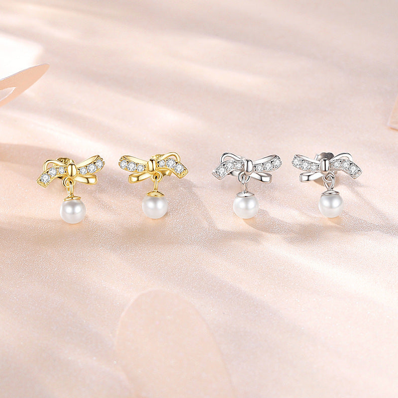 Pearl Bow Stud Earrings
