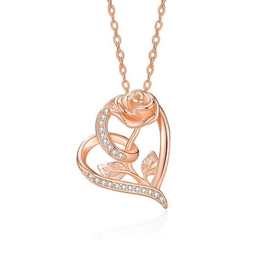 Rose Flower Heart Necklace
