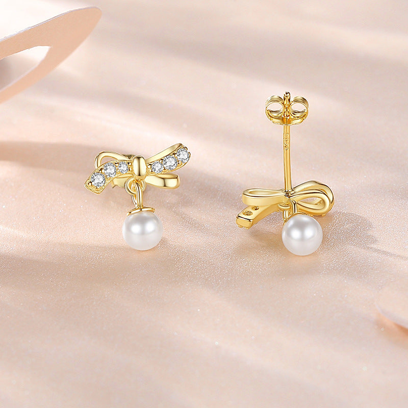 Pearl Bow Stud Earrings