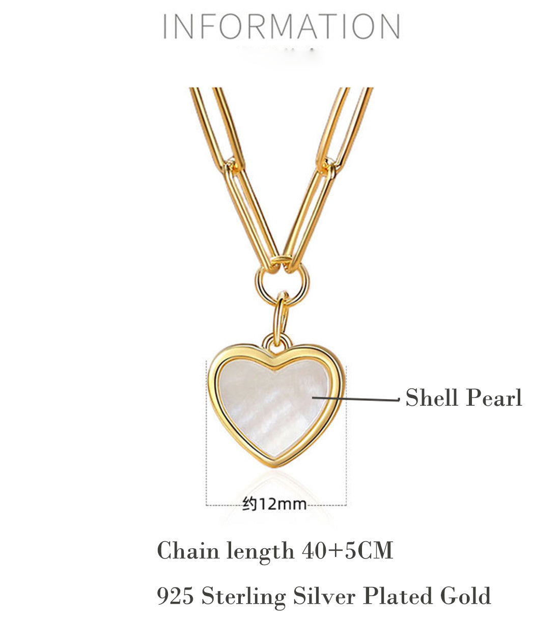 MOOSKI 925 Sterling Silver Heart Necklace Gold Plated
