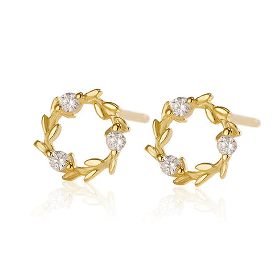 Leaf Circle Stud Earrings