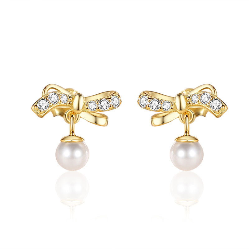 Pearl Bow Stud Earrings