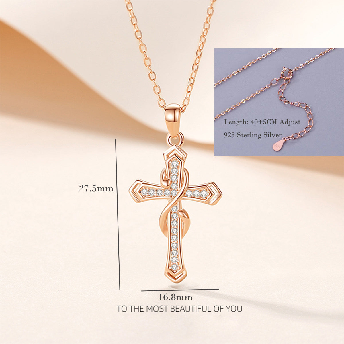 MOOSKI Cross Necklace for Women 925 Sterling Silver