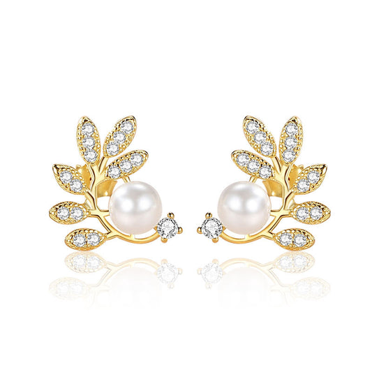 Pearl Leaf Stud Earrings