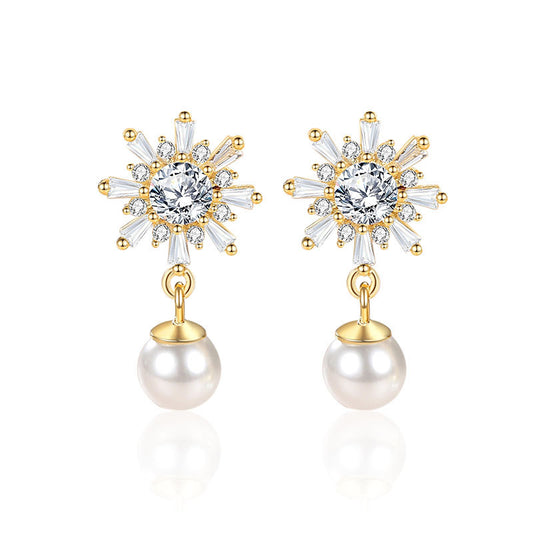 Snowflakes Pearl Dangle Earrings